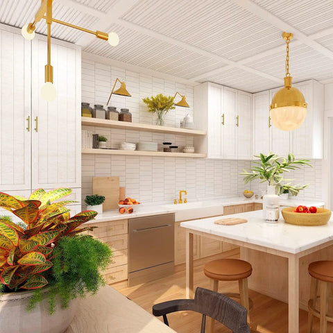 Modern kitchen with white cabinets featuring Gold Cabinet Handles Set 30 Pack 5 Inch Brushed Gold Kitchen Cabinet Pulls