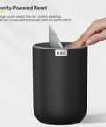 Compact Swing Top Mini Trash Can With Lid For Bathroom Vanity Countertop Desk Or Office 2.2L 7.3In Tall 5.3In Diameter Black