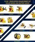 12 build options of the Solar Powered Robot Kit For Kids Ages 8 To 12 12 In 1 Hands On Build Your Own Robot With Solar Panel