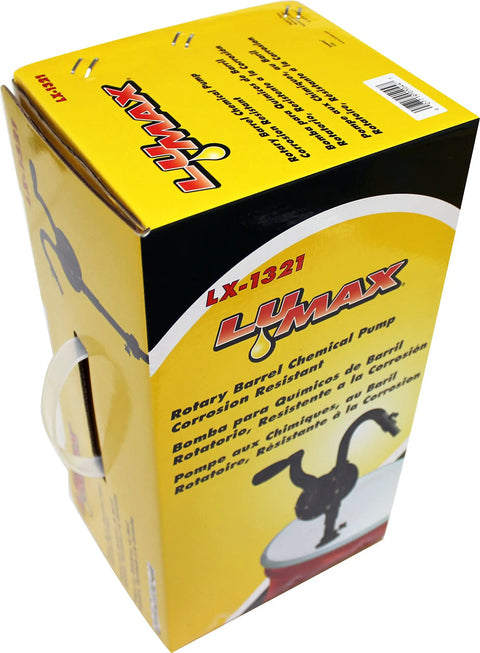 Heavy Duty Rotary Barrel Pump Built Like A Tank With Rust Proof Stainless Steel And PPS Components Fits 15 To 55 Gallon Drums Via Standard Two Inch Bung Opening For No Sweat Chemical Transfers packaging detail