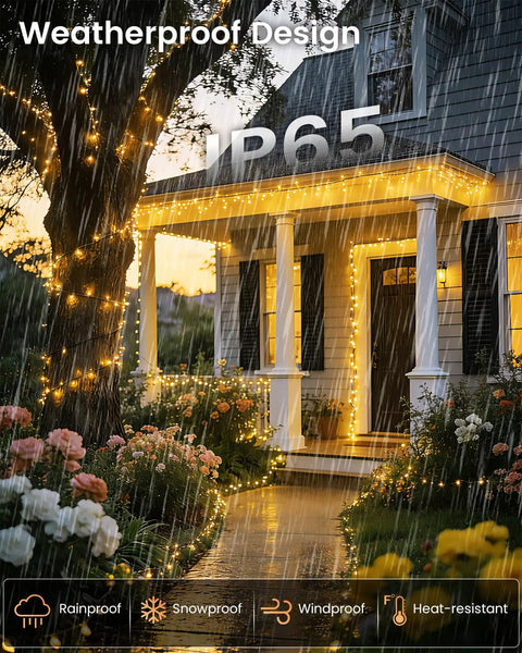 Two Pack 240 LED Solar String Lights Outdoor Waterproof With 8 Modes And Memory Auto On Off for Outside IP65 yard in rain