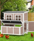 40 Inch Wooden Chicken Coop With 3 Lockable Nesting Boxes For 4 To 6 Chickens Outdoor Hen House With Removable Tray For Backyard Garden Easy Clean Brown Finish featuring open access panels in backyard setting