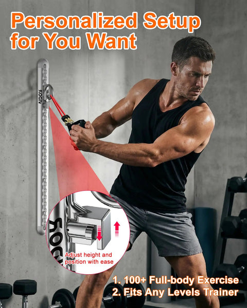 Built Like A Tank Wall Mount Resistance Band Anchor Rack in use, showcasing adjustable stainless steel locks for quick workouts.