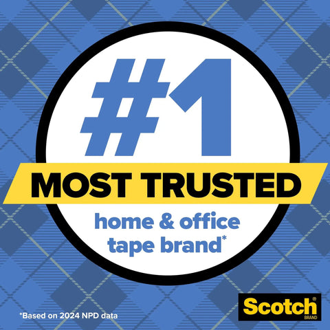 Image showing Scotch brand #1 most trusted home & office tape brand logo on blue plaid background.