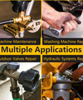 Image showing applications of 1086 Piece O Ring Assortment Kit With 4 Pick And Hook Tools 32 SAE Buna N Sizes AS568 Compliant Pro Grade Leak Proof Seals For Hydraulic Plumbing And Auto Repairs, including machine maintenance and washing machine repair.