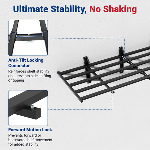 Two Pack 2x6ft Heavy Duty Garage Wall Shelving System With 1200 Lbs Capacity Wall Mounted Shelves showing stability features