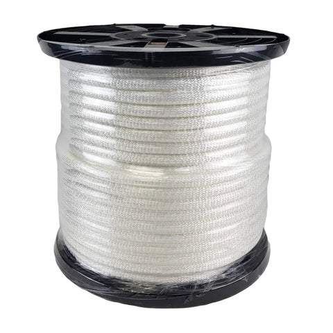 Half Inch White Polyester Rope On A 250 Ft Spool, Solid Braid Dacron Multipurpose Utility Rope With Low Stretch, UV Resistant, High Strength Industrial Cord For Rigging, Tying, Camping And Outdoor Projects