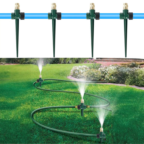 Two Pack Metal Lawn Sprinklers With Brass Heads And Aluminum Spike Base, 360 Degree Adjustable Nozzles for large area