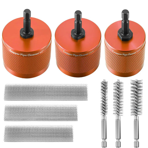 Copper Pipe Cleaner Drill Set With Pro Grade Durable Aluminum Housing, External Stainless Wire Bore Brushes, Inner Tube Cleaning Brushes