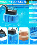 Above Ground Pool Cover Pump Submersible Sump Pump For Draining Water Fast 850 GPH Blue with product details shown.