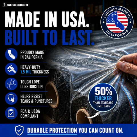 Heavy Duty Clear Pallet Covers Hella Tough American Made Tarp For Warehouse Racks And Outside Gear No Sweat Shielding From Rain Snow Dust With Solid One Month UV Resistant Coating Bulk Pack Of One Hundred 1.5 mil thick LDPE construction.