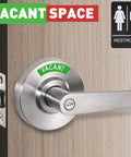 Vacant Or In Use Bathroom Indicator With Privacy Handle Lock And Extra Large Window ANSI Grade 2 Stainless Steel See From 50 Feet No Guesswork For Restrooms Crowd Control Ready For Office And Public Use showing 'Vacant' status on door handle.