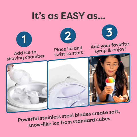 Retro Tabletop Shaved Ice Maker With Heavy Duty Stainless Blades And Cups Whip Up 20 Fresh Snow Cones And Cold Slushies Straight Up Chill Summer Beat The Heat Party Essential Pure White steps for use