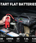 Person using Beast 1500A Jump Starter With Air Compressor Portable 12V Car Battery Booster on car engine
