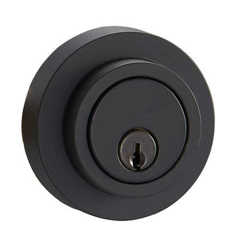Oil Rubbed Bronze Single Cylinder Deadbolt Lock With Easy Phillips Screwdriver Install Universal Handing Fits Doors From One And Three Eighths To One And Three Quarters Inches Thick Six Way Adjustable Latch For Right And Left Handed Doors, close-up view showing front keyhole.