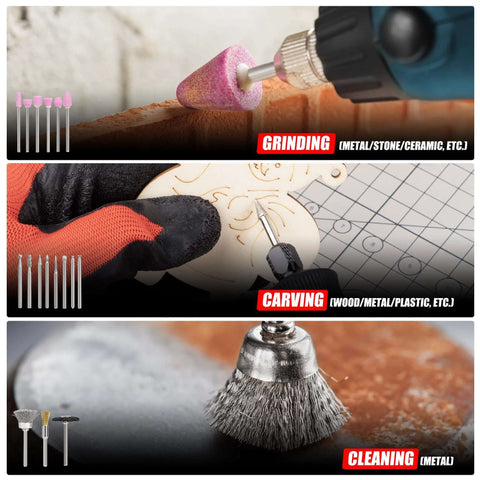 EZUVITA rotary tool accessory kit, 618 pieces, red storage case; grinding, carving, and cleaning attachments.