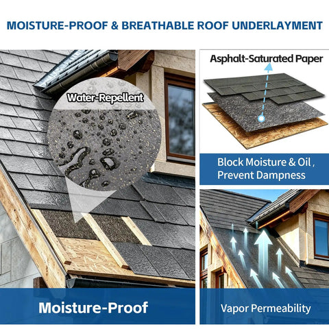 Straight Up Reliable Asphalt Saturated Roofing Tar Paper Small Roll Moisture Barrier And Vapor Permeable Felt for roof installation showing water-repelling surface.