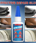 Heavy Duty Shoe Glue For Soles And Shoes Quick Dry Instant Adhesive with product bottle and before-after shoe repair images