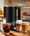 4-In-1 Electric Milk Frother And Steamer For Home Barista Vibes With Hot Dense Foam And Cold Foam Makes Lattes Cappuccinos And Iced Coffee Quiet One-Touch Operation Easy To Clean with four drinks