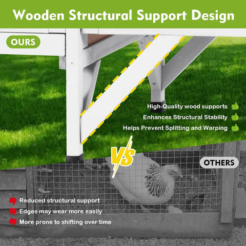 Comparison of wooden structural support design for Cozy Two Chickens Outdoor Coop With Expandable Run Small Wooden Hen House