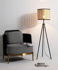 Mid Century Bohemian Tripod Floor Lamp With PVC Rattan Shade And Velvet Rim for living room bedroom dining kitchen beige dope vibe