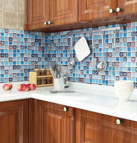 DIY Friendly Peel And Stick Blue Tile Vinyl Wallpaper For Bathroom And Kitchen Backsplash Waterproof And Removable Self Adhesive Wall Covering No Mess Install 15.8 By 394 Inches