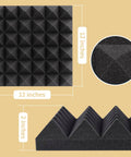 Straight Up Pro Grade Pyramid Acoustic Foam Panels 36 Pack Sound Dampening Wall Tiles 12 By 12 By 2 Inch Thick Black foam panel with pyramids.