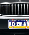 Fresh Bling Crystal Rhinestone License Plate Screws Pack of Four Anti Theft Fastener Kit installed on a car's license plate.
