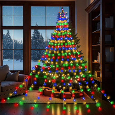 Outdoor Christmas Star Lights 11.5 Foot String With 317 LEDs Multicolor 8 Modes And Timer Deck Out Your Yard And Tree