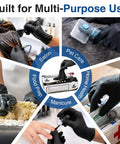 Heavy Duty Black Nitrile Gloves Built Tough For Medical And Industrial Work Top Shelf 4 Mil Disposable Shield in various uses like salon and food prep.