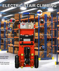 Camini 1200W Electric Stair Climbing Hand Truck Dolly with features like battery display and 1200W motor for heavy loads.