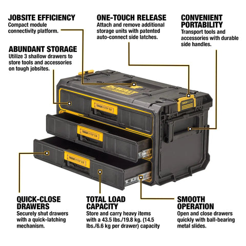 ToughSystem 2.0 3 Drawer Tool Organizer and Storage Module with Ball Bearing Slides, open drawers showing storage space