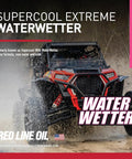 Extreme Powersports Pre Mixed Coolant For Motorcycles Atvs And Karts With Top Shelf Antifreeze Against Rust And Corrosion Plus Water Pump Lubrication Keeps Aluminum Engines Rock Solid And Cool For Daily Cruising Ready To Roll Right Out Of The Box in action, splashing off-road vehicle.
