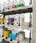 Twenty Pack Heavy Duty Wire Shelf Dividers With Double Buckle Clips For Store Fixtures And Library Shelving Includes Erasable Price Labels on organized shelving.
