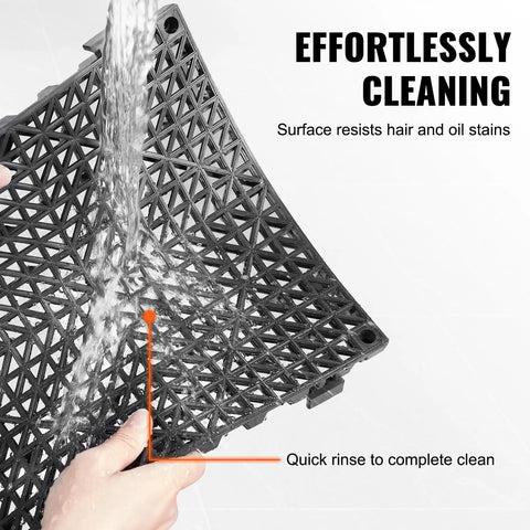 Interlocking Drainage Floor Tiles 50 Piece Set Black 12 By 12 Inch Soft PVC Mats With Non Slip Drain Holes For Restrooms