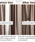 Comparison of curtains with and without 10 Pcs Magnetic Curtain Clips Closure Magnets For Indoor Outdoor Curtains No Light Leakage On Patio Gazebo Cabana Dark Brown Easy Install And Gentle On Curtains
