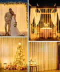 Curtain Lights Battery Operated 300 LED Fairy String Lights 9.8 Foot By 9.8 Foot Backdrop For Bedroom Wedding Indoor Decor