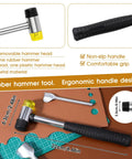 Ergonomic handle rubber hammer from 15 Piece Leather Corner Punch Set With Double Sided Rubber Hammer Half Round And Quarter Round Punches Arc Shaped Leather Cutters For DIY Straps Belts Wallets Bags And More 10 To 40 mm Size Range.