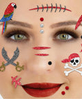 Pirate Glitter Face Tattoos Set For Theme Parties Halloween And Carnival Temporary Body Art With Parrot and Skulls Design