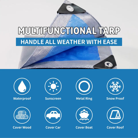 Two Pack 3 By 4 Feet Waterproof Tarp Set 7.5 Mil Heavy Duty Poly Tarpaulin Multipurpose Outdoor Cover with metal grommets