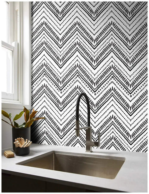 Peel And Stick Black And White Boho Geometric Textured Self Adhesive Wallpaper For Bathroom Decor Dope Look Easy To Install