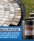Tough As Nails Hydrophobic Acrylic Sealer For Masonry And Concrete Pavers in a 5 gallon pail next to brick paver patio.