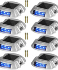 Blue Solar Deck Lights 8 Pack Wireless Waterproof Pathway Garden Step Lights With 6 LEDs For Decks Driveways Walkways And Steps No Wiring