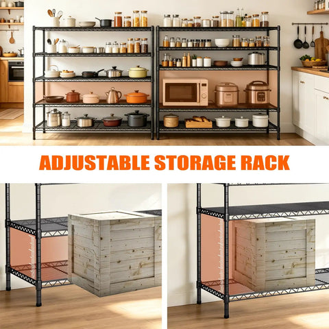 Beefy 5 Tier Rolling Wire Shelving Unit On Wheels 36 Inch Wide By 14 Inch Deep By 73 Inch High Adjustable Shelf Heights 1750 Lb Capacity Metal Garage Kitchen Pantry Storage Rack For Warehouse Use in kitchen with pots and jars