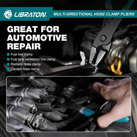 Pro Grade Multi Direction Hose Clamp Pliers With Two Direction Cross Groove Jaws For Automotive Repair tool in use on vehicle hoses