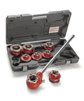 Ridg 12r Exposed Ratchet Pipe Threader Kit With Two-Piece Dies For Half Inch To One And A Quarter Inch Npt Pipes Including Sturdy Carry Case, shown in case.