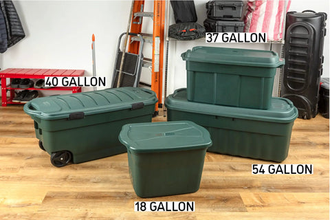 Kickass 54 Gallon Stackable Storage Totes With Secure Lids, Heavy Duty Recycled Plastic Bins For Garage Cleanout And Home Organization, Big Time Reusable Containers Pack of 2