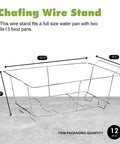 Chafing Wire Rack Buffet Stand 12 Pack, full size, chrome-finish, ideal for dish serving trays, and food warmers with built-in handles.