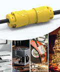 Close-up of yellow quick connect terminal from Electrical Replacement Plug And Connector Set For Extension Cords 15A 125V Straight Blade