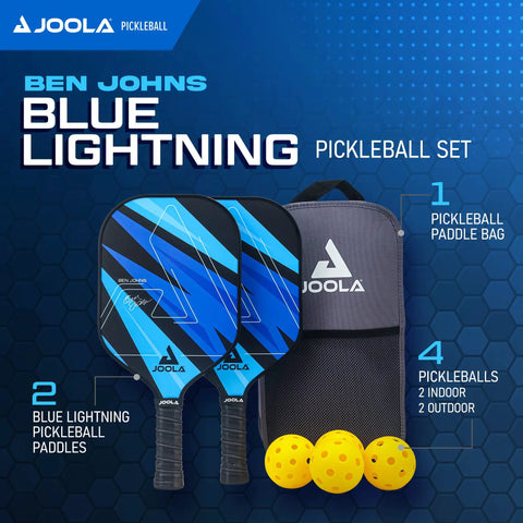 Ben Johns Pickleball Set With Pro Grade Reinforced Fiberglass Paddles And Honeycomb Polypropylene Build includes 2 paddles, balls, bag